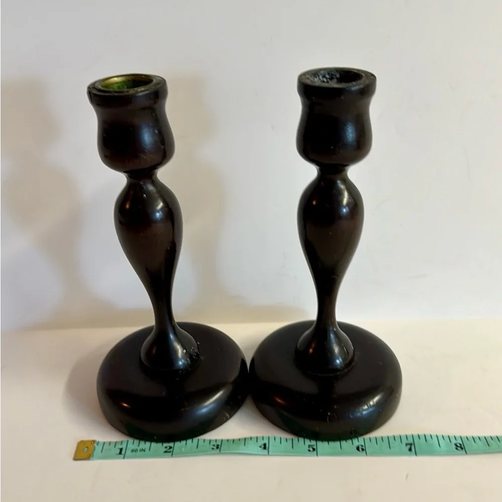 Vtg. Dark Brown handmade tapered candlesticks.Adds warmth to room.